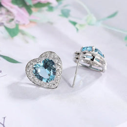 KissICON KISS0132-E KissIcon 925 Silver Plated Heart Earrings - Blue Zircon