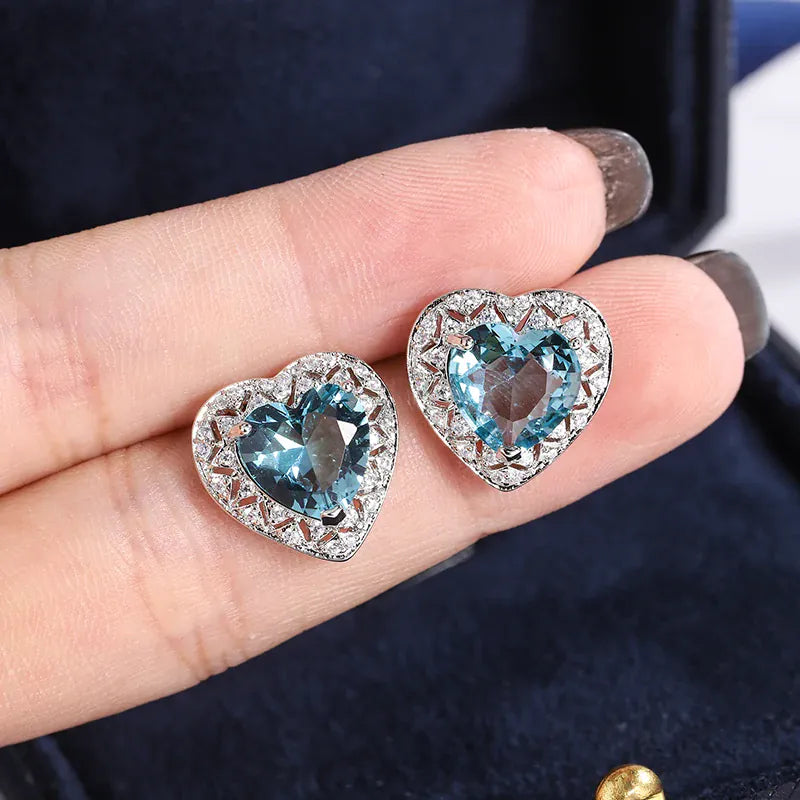 KissICON KISS0132-E KissIcon 925 Silver Plated Heart Earrings - Blue Zircon