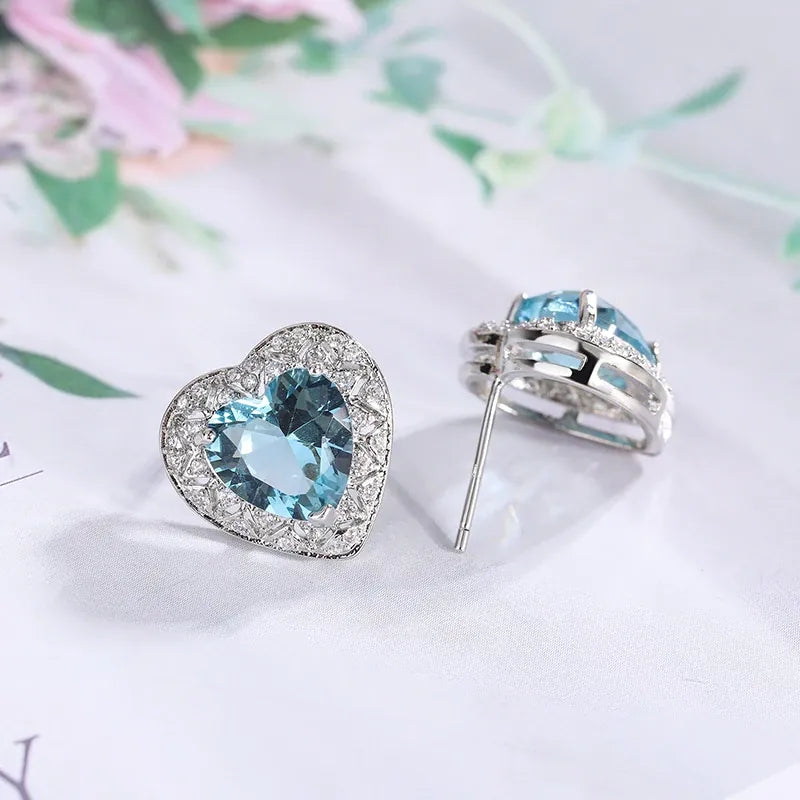 KissICON KISS0132-E KissIcon 925 Silver Plated Heart Earrings - Blue Zircon