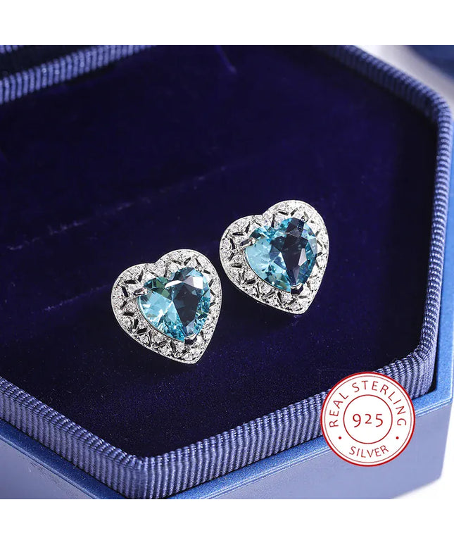 KissICON KISS0132-E KissIcon 925 Silver Plated Heart Earrings - Blue Zircon