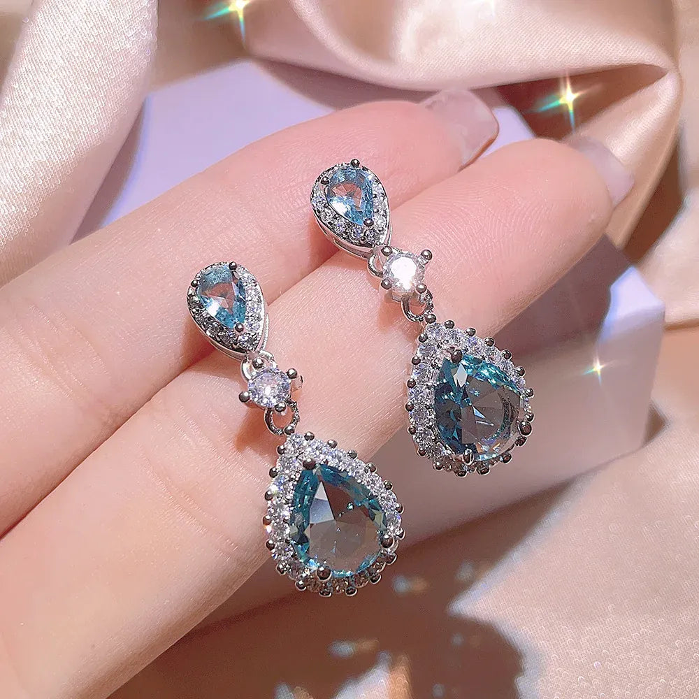 KissICON KISS0139-E KissIcon Exquisite Silver Jewelry Set - Blue Zircon Drops