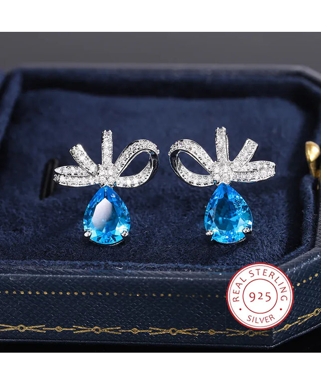 KissICON KISS0142-E KissIcon Exquisite Blue Zircon Bow Earrings Silver Plated