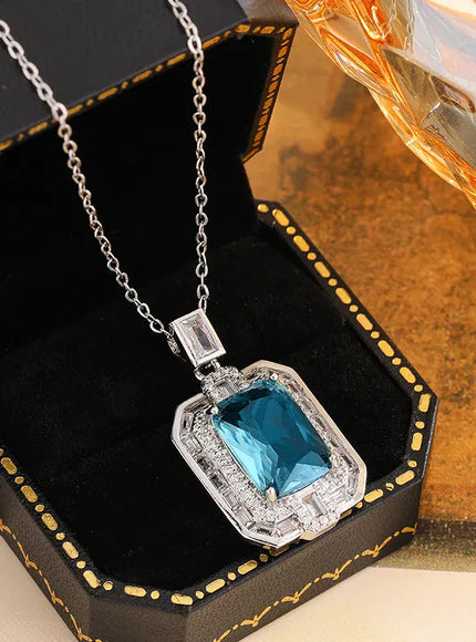 KissICON KISS0146-N Geometric Blue CZ Necklace - 925 Silver Plated Pendant
