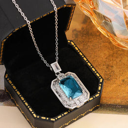 KissICON KISS0146-N Geometric Blue CZ Necklace - 925 Silver Plated Pendant