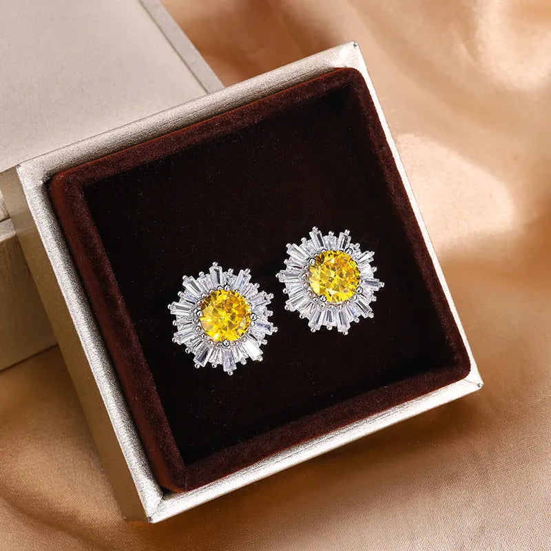 Dropshipman KISS034-E KissIcon Exquisite 925 Silver Earrings - Yellow Zircon