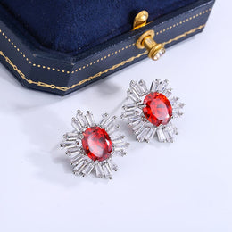 KissICON KISS082-E Beautiful 925 Silver Plated Stud Earrings for Women Fashion Red Zircon Jewelry Sparkling Party Earrings High Class Accessories