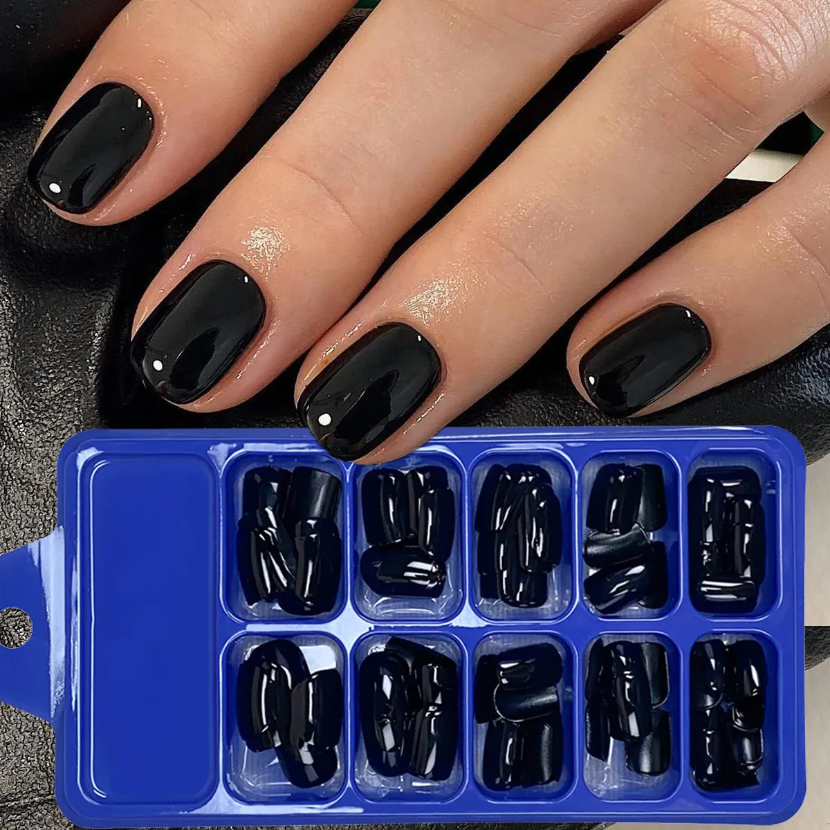 KissICON KissIcon 120Pcs Black Square Nails - Glossy Finish