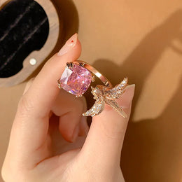 KissICON KissIcon 2025 Adjustable CZ Bird Ring For Women - Sparkling