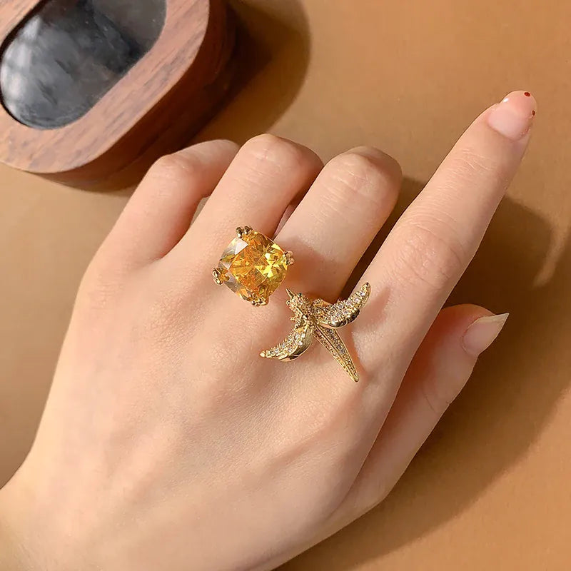 KissICON KissIcon 2025 Adjustable CZ Bird Ring For Women - Sparkling