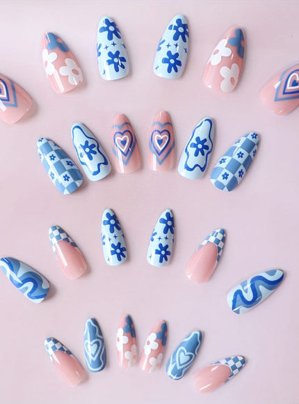 KissICON KissIcon 24Pcs Blue Press On Nails Short Almond