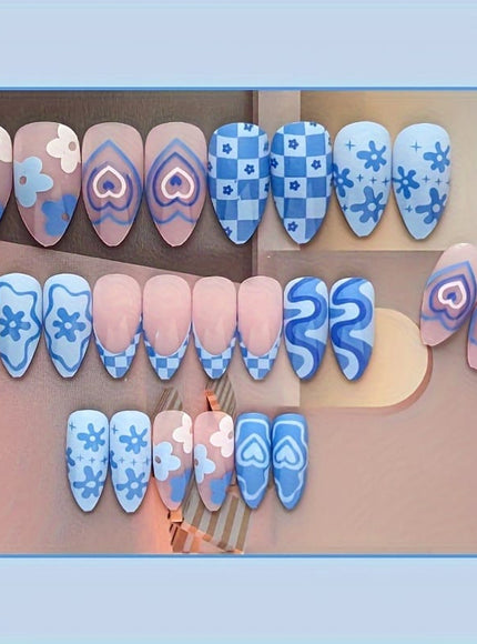 KissICON KissIcon 24Pcs Blue Press On Nails Short Almond