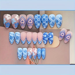 KissICON KissIcon 24Pcs Blue Press On Nails Short Almond