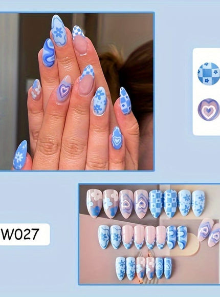 KissICON KissIcon 24Pcs Blue Press On Nails Short Almond
