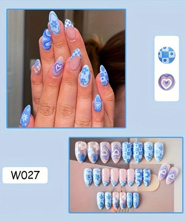 KissICON KissIcon 24Pcs Blue Press On Nails Short Almond