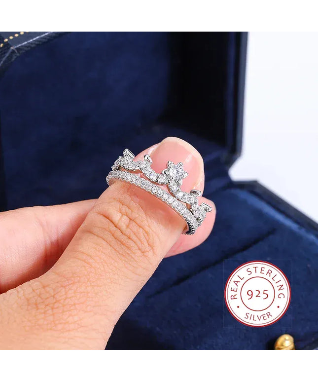 Dropshipman KissIcon 2pc Luxury Crown Wedding Ring Brides - Sparkling CZ