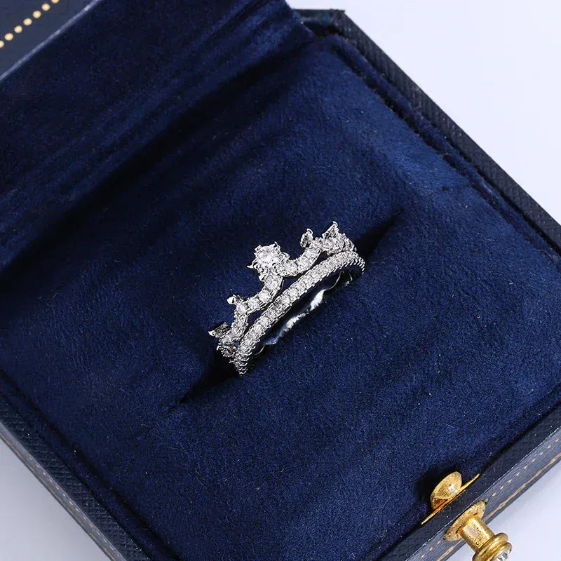 Dropshipman KissIcon 2pc Luxury Crown Wedding Ring Brides - Sparkling CZ