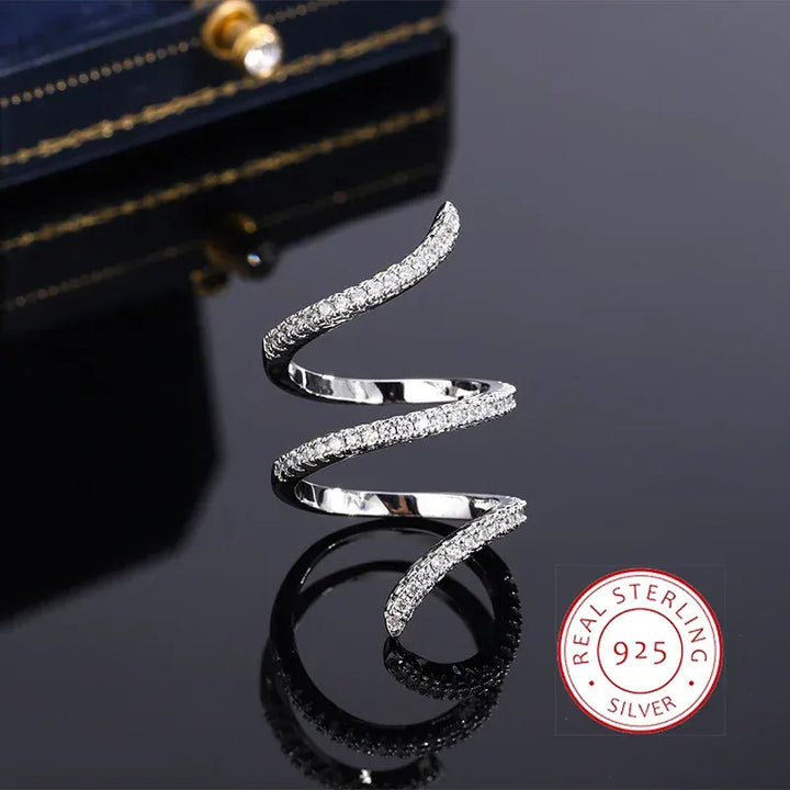 KissIcon 925 Silver Geometric Zircon Ring - Line Design