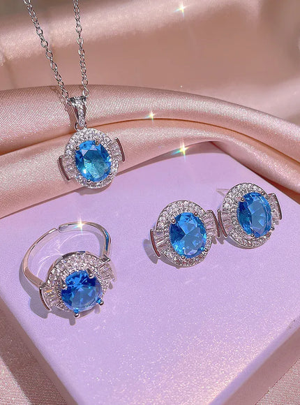 KissICON KissIcon 925 Silver Light Blue Zircon Set For Ladies - Gift