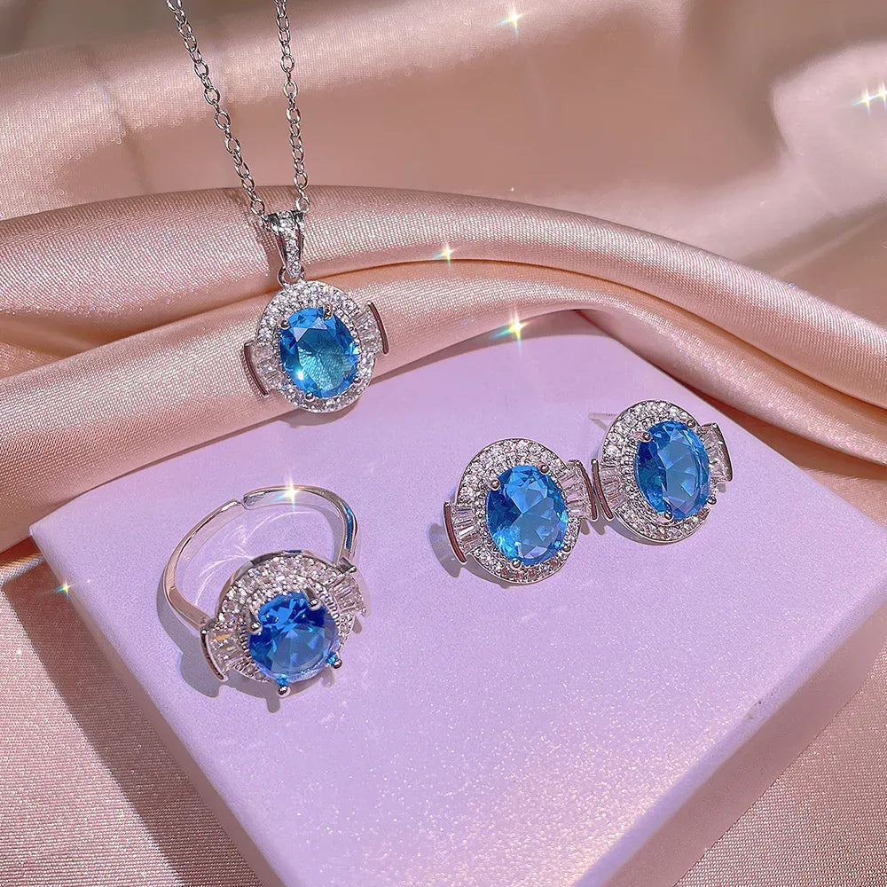 KissICON KissIcon 925 Silver Light Blue Zircon Set For Ladies - Gift