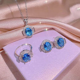 KissICON KissIcon 925 Silver Light Blue Zircon Set For Ladies - Gift