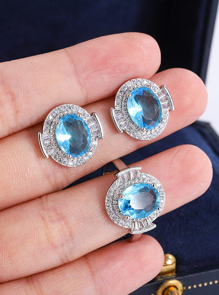 KissICON KissIcon 925 Silver Light Blue Zircon Set For Ladies - Gift