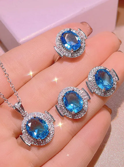 KissICON KissIcon 925 Silver Light Blue Zircon Set For Ladies - Gift