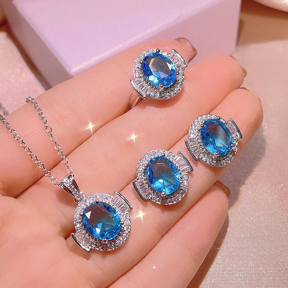 KissICON KissIcon 925 Silver Light Blue Zircon Set For Ladies - Gift