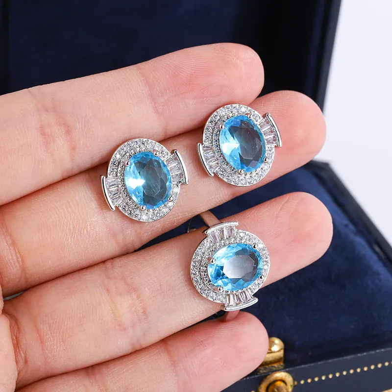 KissICON KissIcon 925 Silver Light Blue Zircon Set For Ladies - Gift
