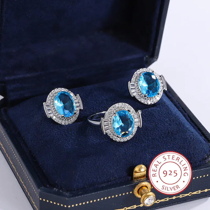 KissIcon 925 Silver Light Blue Zircon Set For Ladies - Gift
