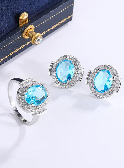 KissICON KissIcon 925 Silver Light Blue Zircon Set For Ladies - Gift
