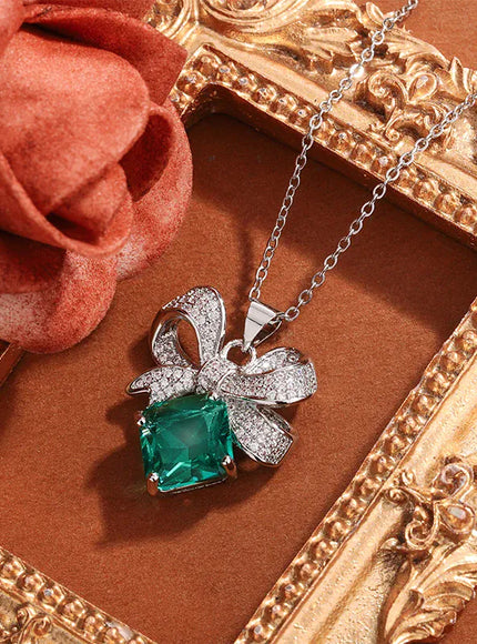 KissICON KissIcon 925 Silver Necklace Bow Green Zircon - Glow