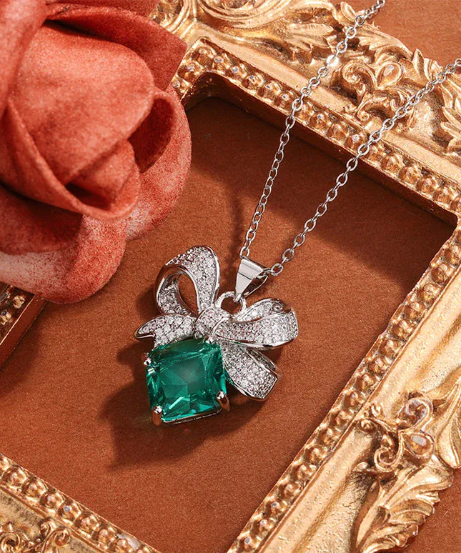 KissICON KissIcon 925 Silver Necklace Bow Green Zircon - Glow