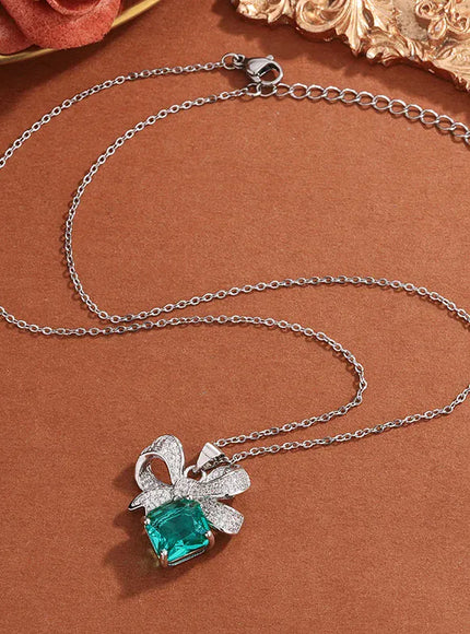 KissICON KissIcon 925 Silver Necklace Bow Green Zircon - Glow