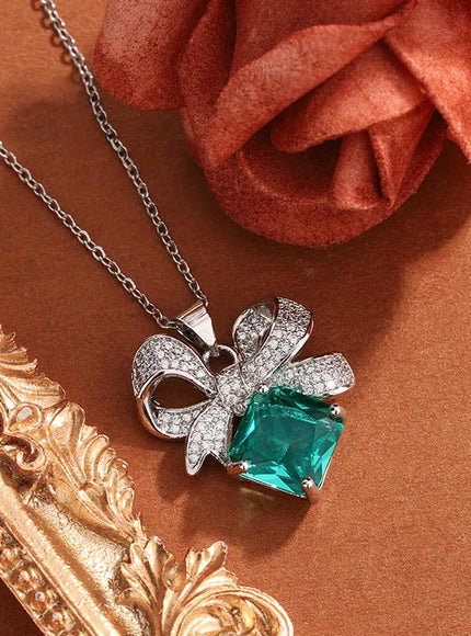 KissICON KissIcon 925 Silver Necklace Bow Green Zircon - Glow