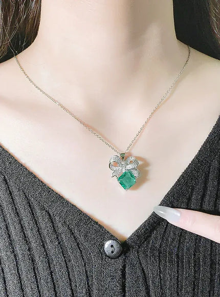KissICON KissIcon 925 Silver Necklace Bow Green Zircon - Glow