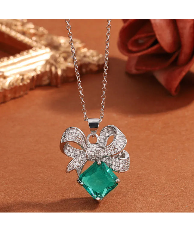 KissICON KissIcon 925 Silver Necklace Bow Green Zircon - Glow