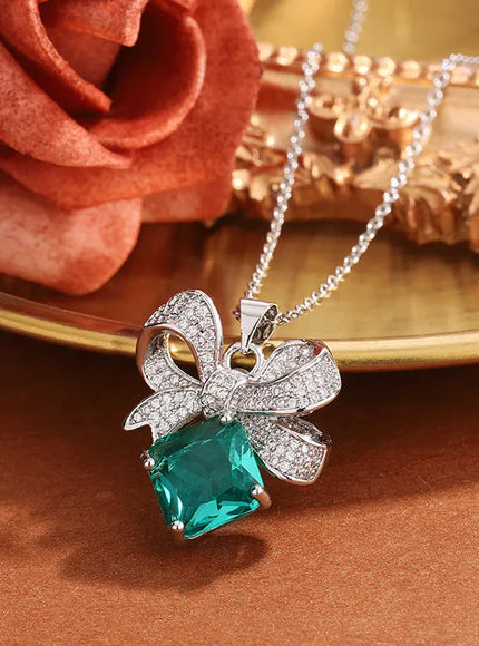 KissICON KissIcon 925 Silver Necklace Bow Green Zircon - Glow