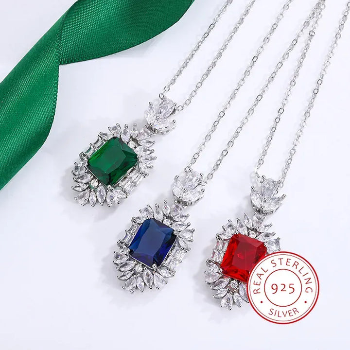 KissIcon 925 Silver Necklace with Colored Zircon Pendant