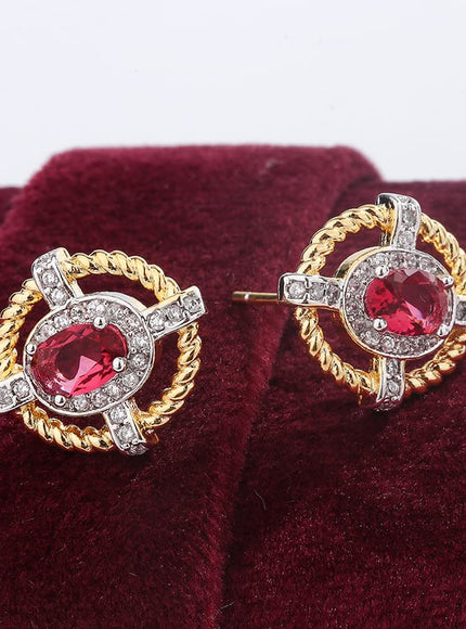 KissICON KissIcon 925 Silver Oval Red Zircon Earrings - Lightweight