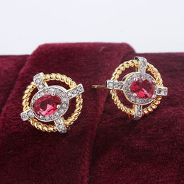 KissICON KissIcon 925 Silver Oval Red Zircon Earrings - Lightweight