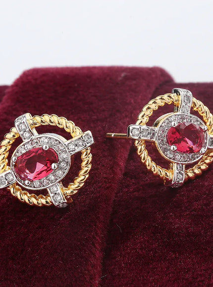 KissICON KissIcon 925 Silver Oval Red Zircon Earrings - Lightweight
