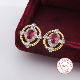 KissICON KissIcon 925 Silver Oval Red Zircon Earrings - Lightweight
