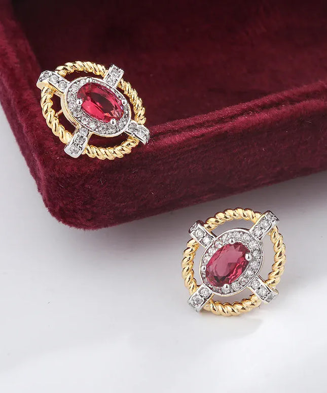 KissICON KissIcon 925 Silver Oval Red Zircon Earrings - Lightweight