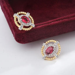 KissICON KissIcon 925 Silver Oval Red Zircon Earrings - Lightweight