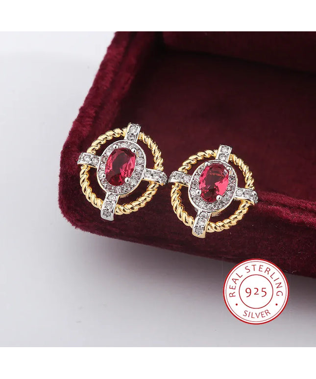 KissICON KissIcon 925 Silver Oval Red Zircon Earrings - Lightweight