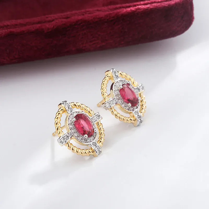 KissICON KissIcon 925 Silver Oval Red Zircon Earrings - Lightweight