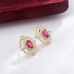 KissICON KissIcon 925 Silver Oval Red Zircon Earrings - Lightweight