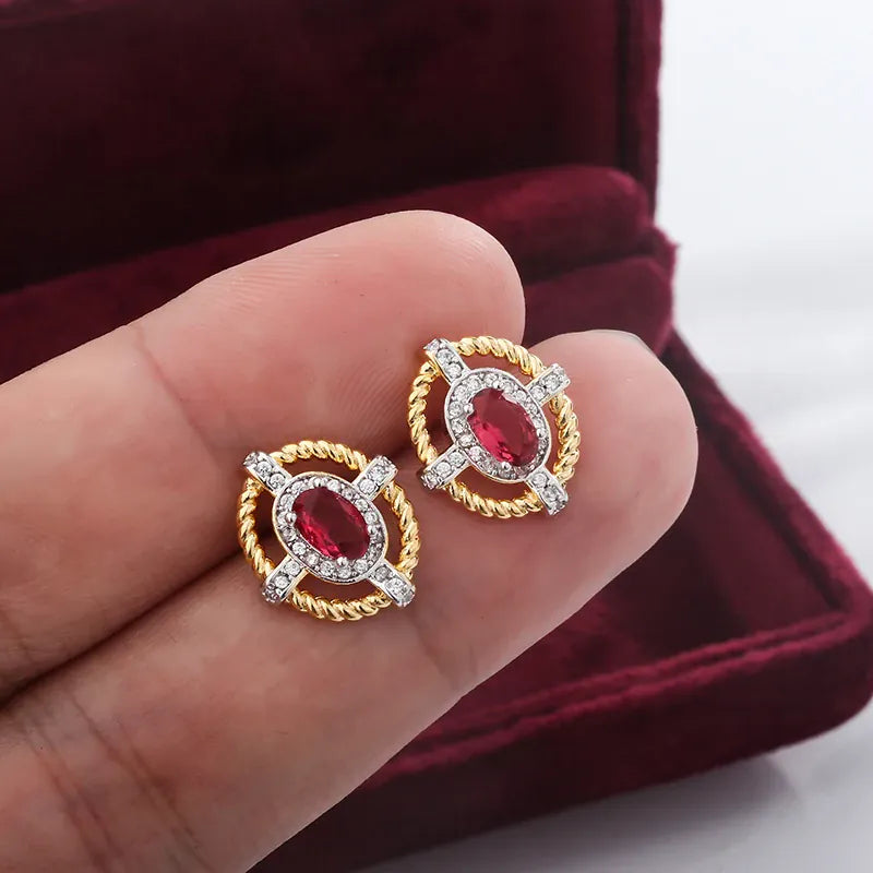 KissICON KissIcon 925 Silver Oval Red Zircon Earrings - Lightweight