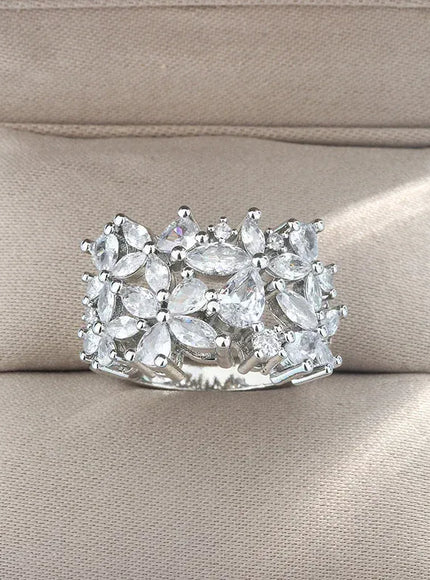 Dropshipman KissIcon 925 Silver Petal Ring - Rotating Design With Zircon