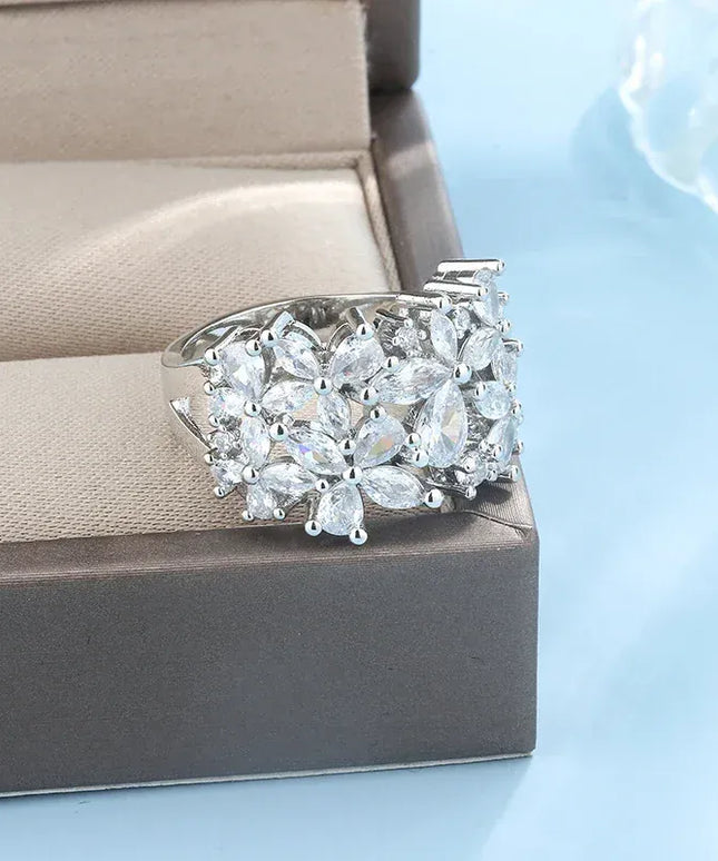 Dropshipman KissIcon 925 Silver Petal Ring - Rotating Design With Zircon